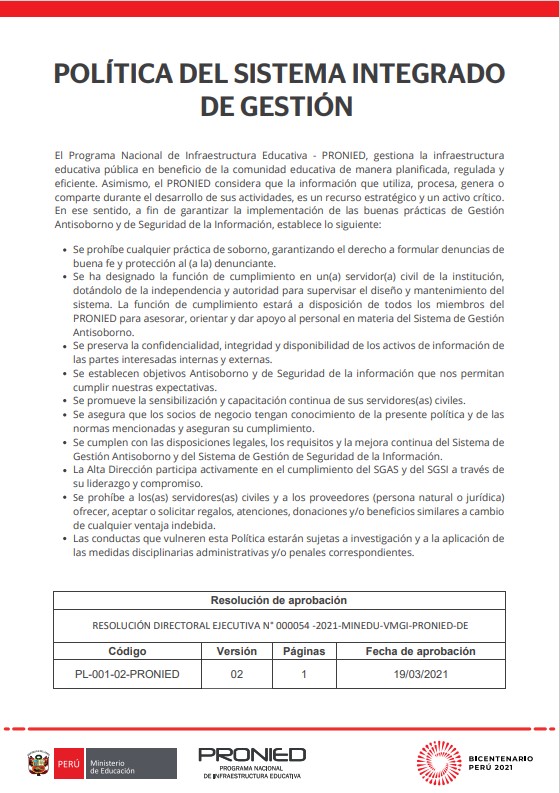 POLÍTICA ANTISOBORNO DEL PRONIED